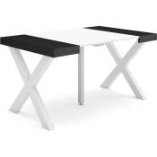 Table console extensible, Console meuble, 140, Pour 6 personnes, Pieds bois massif, Style moderne, Blanc et noir - Skraut Home