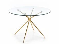 Table de salle à manger ronde avec plateau verre de 110cm et pied métal doré around 289