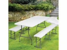 Table pliante d'appoint portable 180 cm et 2 bancs