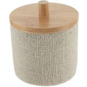 Tendance - boite a coton polyresine ronde effet maille et bambou - naturel