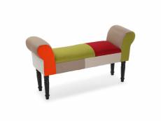 Versa red patchwork banquette tabouret banc chaise longue pour le salon chambre bureau, avec accoudoir, dimensions (h x l x l) 53 x 32 x 100 cm, coton