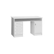 ALICANTE Bureau a cles, 1 porte, 4 tiroirs - Decor papier blanc - L 126 x P 55 x H 76 cm - Blanc