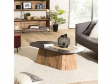 Andrea - table basse octogonale bois pin recyclé plateau noir piétement naturel