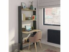 Bibliothèque 3 étagères avec bureau intégré en bois imitation chêne et gris - bu9050