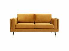 Canapé design 2-3 places en tissu velours jaune, bois noir et métal doré sting