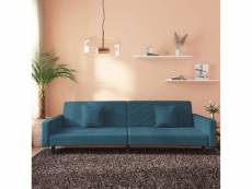 Canapé-lit 2 places | canapé fixe canapé convertible avec deux oreillers bleu velours meuble pro frco38014