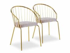 Chaise avec accoudoirs métal doré et assise velours taupe vintel - lot de 2