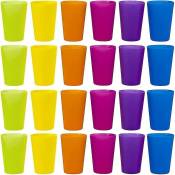 Crea - 24 gobelets en plastique réutilisables, 6 gobelets en plastique de couleurs vives pour enfants, camping