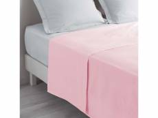 Drap plat lit 2 personnes 240 x 300 cm 100% coton 57 fils couleur rose clair 1642677-rose-clair
