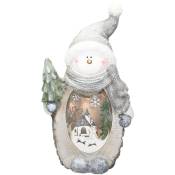 Ecd Germany - Figurine de Bonhomme de Neige avec Éclairage led, 52 cm, Blanc Chaud, Chapeau et Écharpe Gris, Aspect Bois, Fonctionne à Piles,