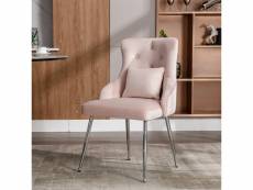 Fauteuil velours rose chaise de salle à manger de salon de chambre avec coussin lombaire et pieds en métal