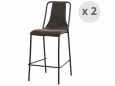Harlem - chaises de bar industrielle microfibre vintage marron foncé pieds métal noir (x2)