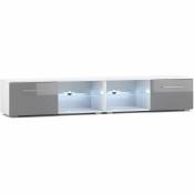 Les Tendances - Grand meuble tv lumineux 2 portes blanc et gris laqué Roxel 200 cm