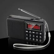 Linghhang - Radio portable FM/AM(MW)/SW/USB/Micro-SD/MP3 avec gros boutons et grand écran, rechargeable - black