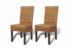 Lot de 2 chaises de salle à manger cuisine design moderne bois solide de manguier et abaca cds020292