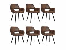 Lot de 6 chaise de salle à manger fauteuil rétro vintage pieds en métal, marron