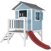 Maison Enfant Beach Lodge xl en Bleu avec Toboggan en Rouge Maison de Jeux en Bois ffc pour Les Enfants Maisonnette / Cabane de Jeu pour Le Jardin