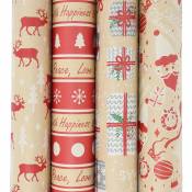 Papier cadeau 18 rouleaux 50 x 70 cm Rouleau cadeau papier de Noël Motif bronzant Noël 18 rouleaux pour la fête de noël - multicolore - Swanew