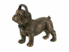 Paris prix - statuette déco "bulldog avec casque" 20cm marron