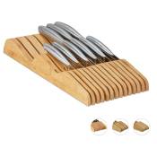 Porte-couteaux, pour 13, tiroir, vide, à poser, plat, en bambou naturel, hlp: 5 x 17 x 40 cm, couleur nature - Relaxdays
