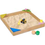 Relaxdays - Bac à sable, 4 assises d'angle, h x l x p: 11,5 x 90 x 90 cm, jeu de sable jardin, en bois de sapin naturel