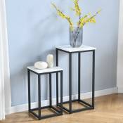 Set de 2 tables basses gigognes carrées plateau effet marbre et pied métal noir - Marbre/Noir - Meubles Cosy