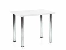 Table 90x60 cm avec plateau blanc mat et pieds ronds en métal chromé rigel 169