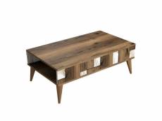 Table basse avec rangement raga l105xp60cm bois et effet marbre blanc