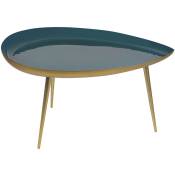 Table basse design en acier laqué bleu canard et doré