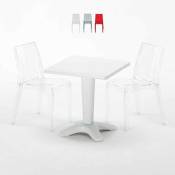 Table Carrée Blanche 70x70cm Avec 2 Chaises Colorées Grand Soleil Set Bar Café Cristal Light Terrace Couleur: Transparent