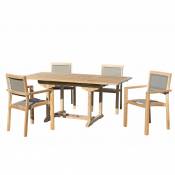 Table de jardin et chaises en teck et textilene 4/6 personnes