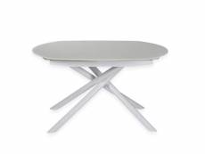 Table de repas extensible mikado plateau en verre trempé blanc, piétement en métal laqué brillant 20100891628
