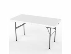Table en plastique robuste, table pliante transportable, 124 x 61 cm, blanc, pliable en deux, matériau: hdpe 3700778707879