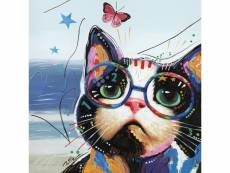 Tableau peinture chat à lunettes 50 x 50 cm style