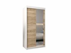 Armoire de chambre torm 2 blanc/sonoma 100 avec 2 portes coulissantes et miroir penderie (tringle) avec étagères sans tiroirs