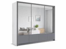 Armoires fonctionnelles - armoire avec tiroirs silu 250 blanc + gris miroir - armoire avec miroir et porte coulissante, grand espace de rangement, ame
