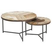 Aubry Gaspard - Tables rondes en bois, métal et peau