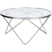 Beliani - Table Basse Ronde avec Plateau en Verre Imitation Marbre Blanc et Structure en Métal Argenté pour Salon Moderne et Glamour Argenté