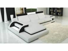 Canapé d'angle cuir blanc et noir design avec lumière