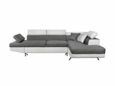 Canapé d'angle droit convertible tissu gris et simili blanc mio 275 cm RIOGSTPUBLD