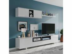 Composition tv blanc-gris anthracite - irvine - meuble tv : l 200 x l 41 x h 46 - etagère murale : l 200 x l 29 x h 35 cm