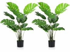 Costway plante artificielle monstera avec feuilles réalistes, arbre artificiel avec pot remplit de ciment, philodendron artificiel de 120 cm de haut,