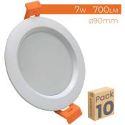 Downlight led Circulaire 7W 700LM Coupe 75mm Blanc Froid 6500K - Lot de 10 u. - Blanc Froid 6500K