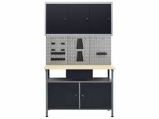Etabli 120 cm et 3 panneaux muraux et 1 armoire atelier table de travail gris noir helloshop26 02_0003663