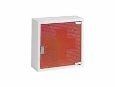Farmor - armoire à pharmacie 1 porte en métal laqué blanche, porte rouge en verre trempé 300 x 300 x 120 mm