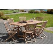 Harris - salon de jardin en bois teck 4/6 pers - 1 Table rectangulaire extensible 120/18090 cm et 6 chaises - Marron
