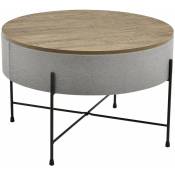 Helloshop26 - Table basse ronde avec plateau amovible panneaux de particules textile métal 40 x 60 cm bois gris noir - Bois