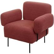 HHG - jamais utilisé] Fauteuil lounge 741, fauteuil cocktail fauteuil rembourré, tissu bouclé/textile métal vieux rose - red