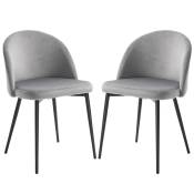 HOMCOM Chaises de salle à manger design scandinave - lot de 2 chaises de cuisine - pieds effilés métal noir - assise dossier ergonomique velours gris