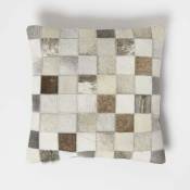 Homescapes - Coussin patchwork en peau véritable, 45 x 45 cm - Multicolore
